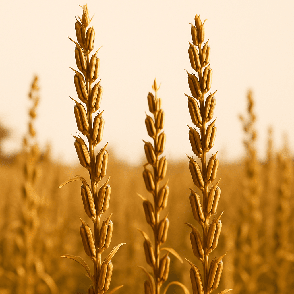 A Tanzanian sesame field approaching harvest, capsules ripening on the stalks
