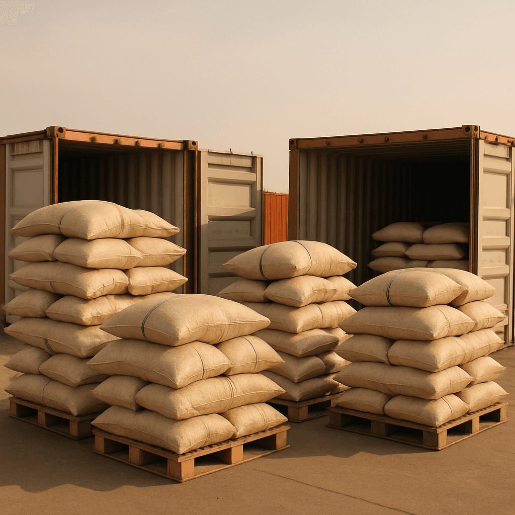 A container of sesame seeds being loaded at a Tanzanian export port