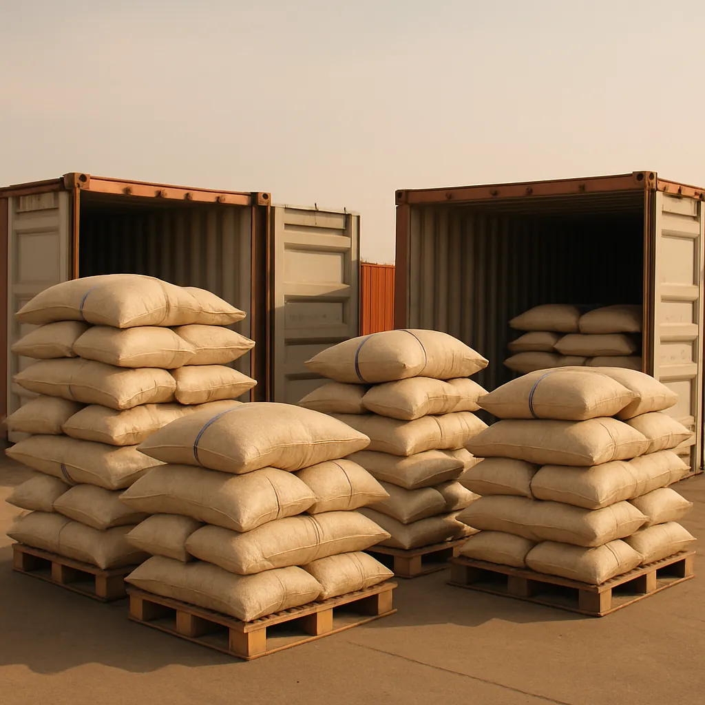 A container of sesame seeds being loaded at a Tanzanian export port